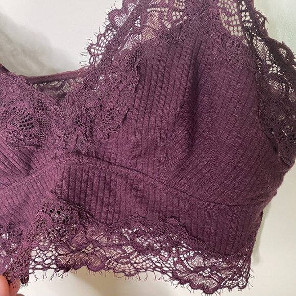 Aerie M Ribbed Lace Bralette Burgundy Adjustable Straps Wireless Longline - Picture 4 of 6